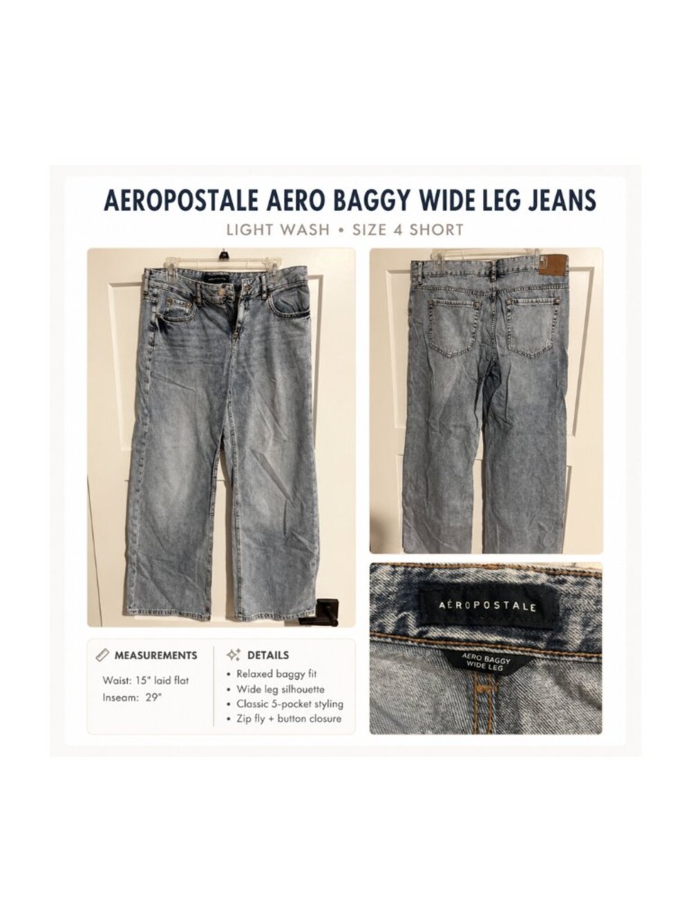 Aeropostale Aero Baggy Wide Leg Jeans – Size 4 Short